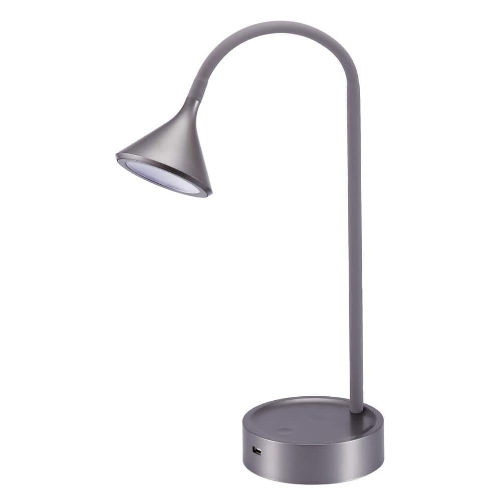 BLACK+DECKER 16 in. Gray Gooseneck LED Desk Lamp with 3 Brightness