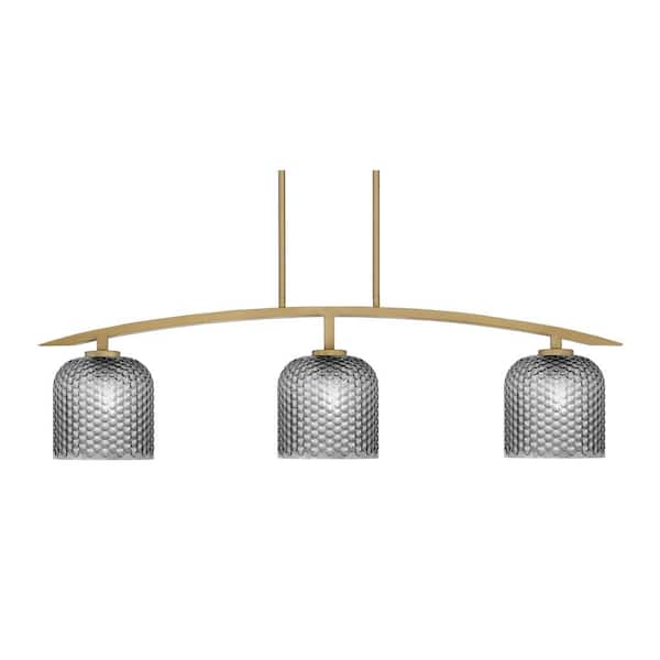 Unbranded Siena 3-Light, Brass, Linear Chandelier, Any room with Smoke Textured Glass Shades