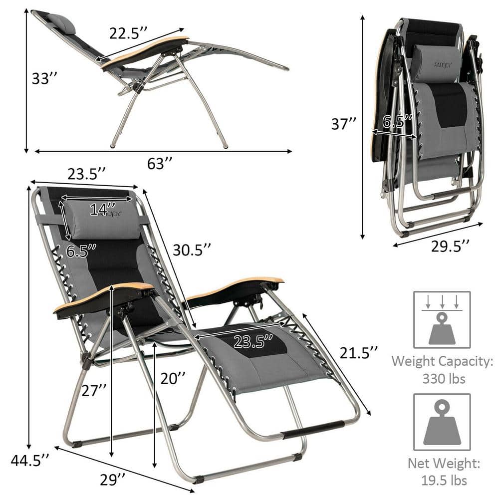 Oversized Gray Steel Zero Gravity Lounger with Cushions and Arms