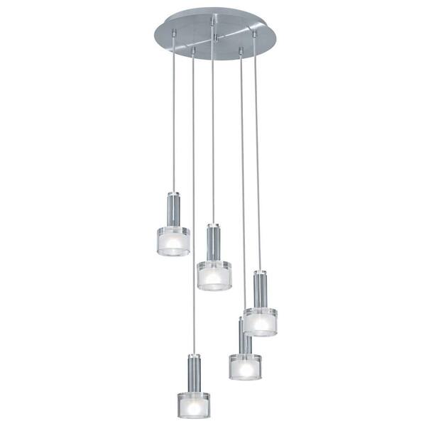 Eglo Fabiana 13.75 in. W x 17 in. H 5-Light Chrome Ceiling Mount Pendant Light with Frosted Glass Shades