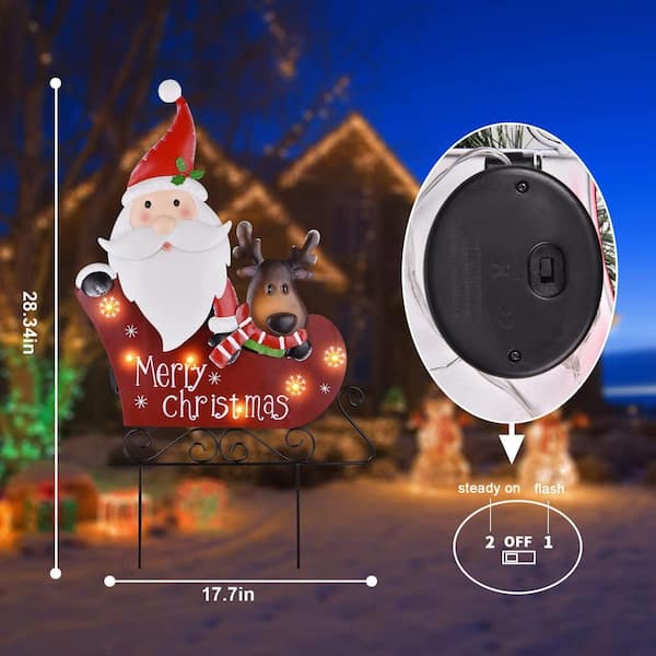 OGETFUUR 17.7 x 28.34 in. Santa Claus and Reindeer Metal Solar