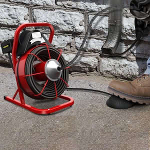 Electric Drain Auger 75 ft. x 3/8 in. Drain Cleaner Machine 250W w/Cutters Glove Sewer Snake fit 1 in. to 4 in. Pipes