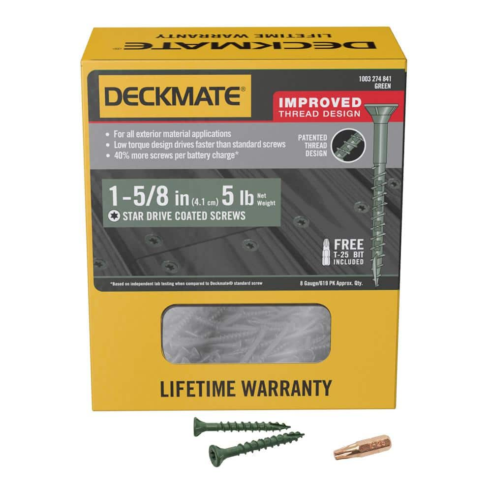 DECKMATE #8 x 1-5/8 in. Green Exterior Self-Starting Star Flat-Head ...