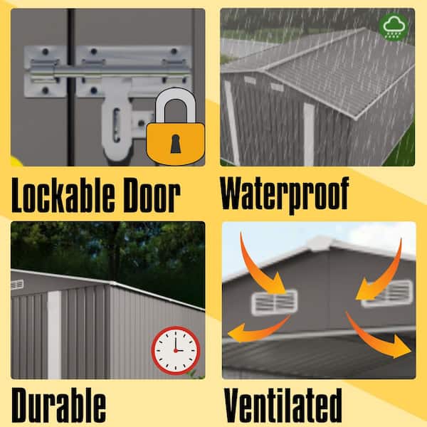 10 ft. W x 12 ft. D Metal Shed with Double Door and 2 Window, Waterproof Tool Sheds in Grey (117 sq. ft. )