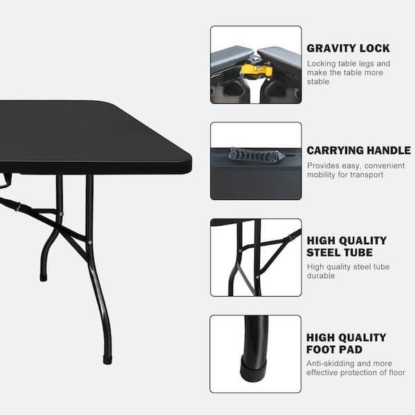 Flynama 8 ft. Folding Table in Black, Portable Plastic Table for