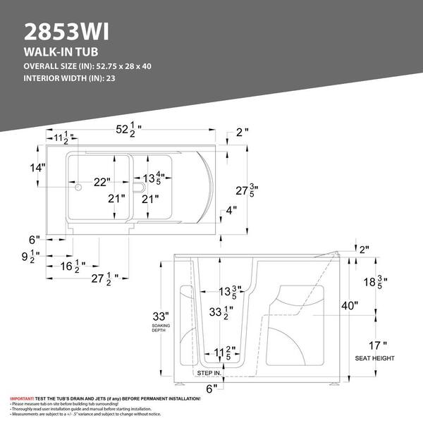 Safe Premier 52.75 in. x 60 in. x 26 in. Right Drain Walk-in Whirlpool Bathtub in White Safe Premier 52.75 in. x 60 in. x 26 in. Right Drain Walk-in Whirlpool Bathtub in White