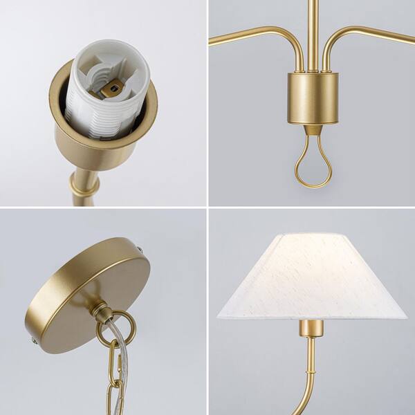 TinHon 2-Light Modern Gold Linear Chandelier with Fabric Shades