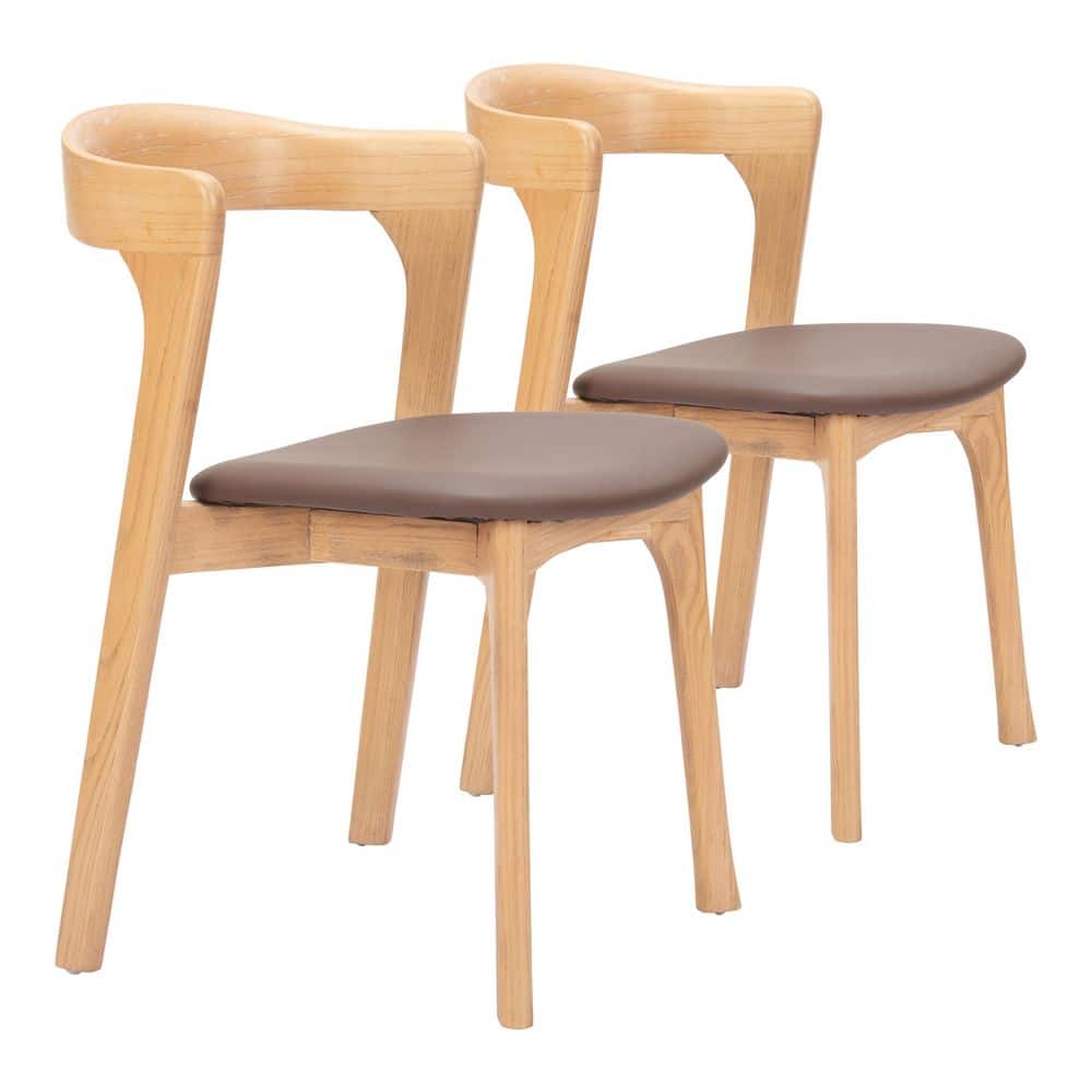 ZUO Pioro Brown & Natural Faux Leather Dining Chair-(Set of 2