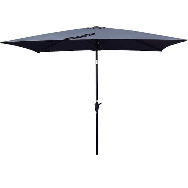 9 ft. Outdoor Market Rectangle Patio Umbrella in Anthracite with Crank and Push Button Tilt
