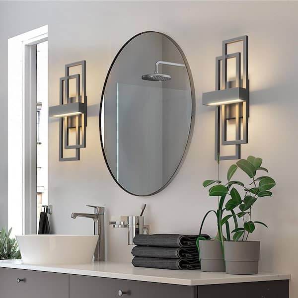 Montpelier 20 in. 2-Light Gray Unique Geometric Design Waterproof Integrated LED Hardwired Wall Sconce