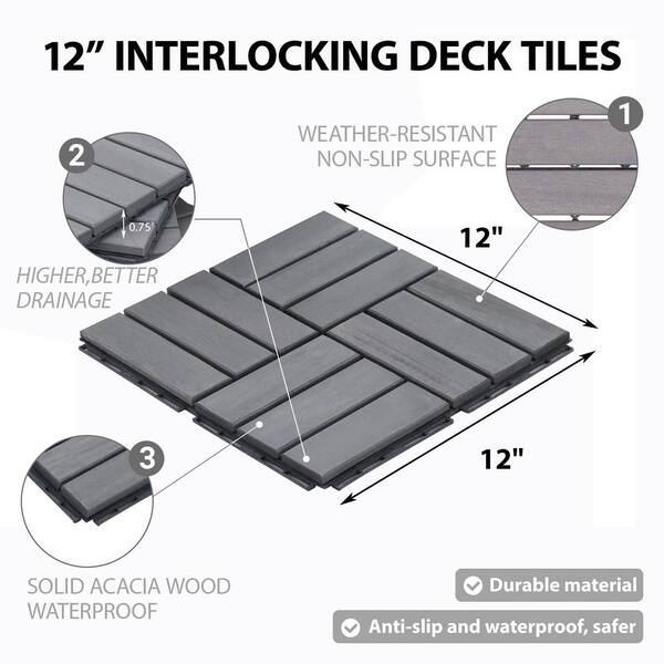 Siavonce 1 ft. x 1 ft. Wood Premium Interlocking Deck Tiles, Quick