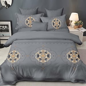 SÄVMOTT Comforter and pillowcase(s), gray paisley pattern, Full