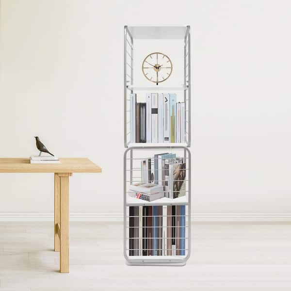 YIYIBYUS Gray 62 in. Tall 4-Shelf Metal Iron Bookcase Modern Free Standing 360° Rotating Bookshelf
