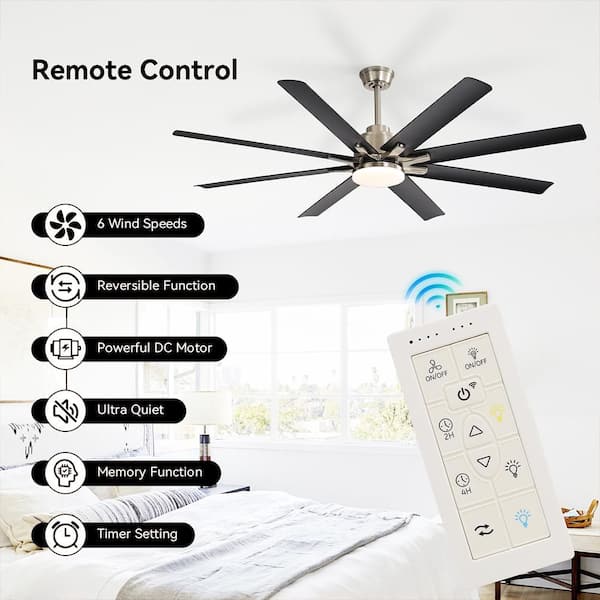 Sofucor 66 in. Indoor/Outdoor Nickel Smart Ceiling Fan with LED
