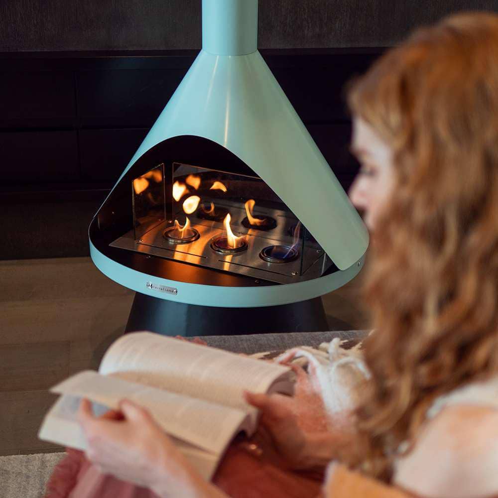 Mist Gray and Black Steel Free-standing Gel Fireplace