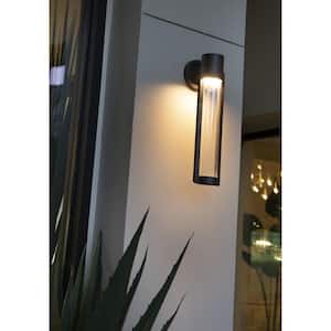 Z-1030 LED Collection 1-Light Textured Black Clear Glass Modern Outdoor Medium Wall Lantern Light
