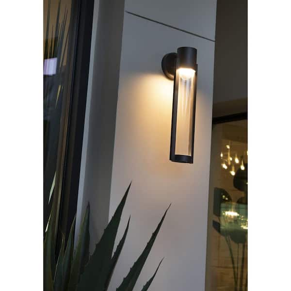 Z-1030 LED Collection 1-Light Textured Black Clear Glass Modern Outdoor Medium Wall Lantern Light