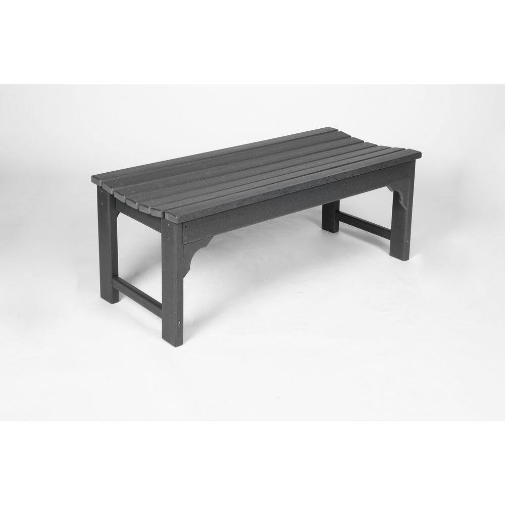 Tenleaf Backless HDPE Adirondack Bench with Wood Texture Outdoor ...