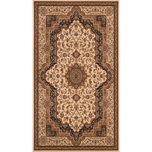 Majestic Cream Black 5 ft. 3 in. x 7 ft. 5 in. Traditional Area Rug