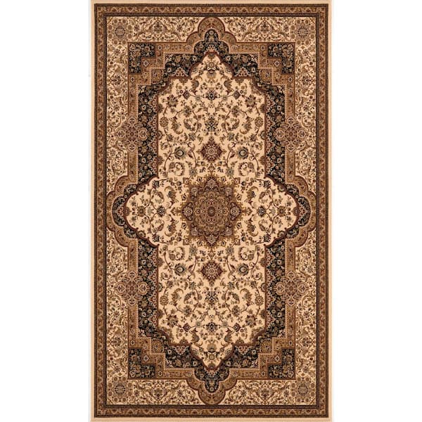 Rug Branch Majestic Cream Black 5 ft. 3 in. x 7 ft. 5 in. Traditional Area Rug