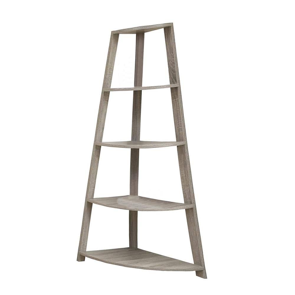 Dark Taupe Black Particle Board Corner Bookcase with 4 Tiers