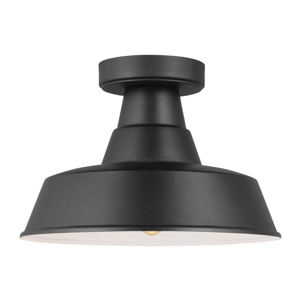Classic Farmhouse 1-Light Black Aluminum Outdoor Drum Ceiling Lamp