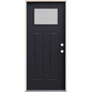 36 in. x 80 in. Left-Hand/Inswing Craftsman Micro-Granite Frosted Glass Black Steel Prehung Front Door