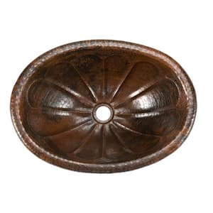 Self-Rimming Oval Sunburst Hammered Copper Bathroom Sink in Oil Rubbed Bronze