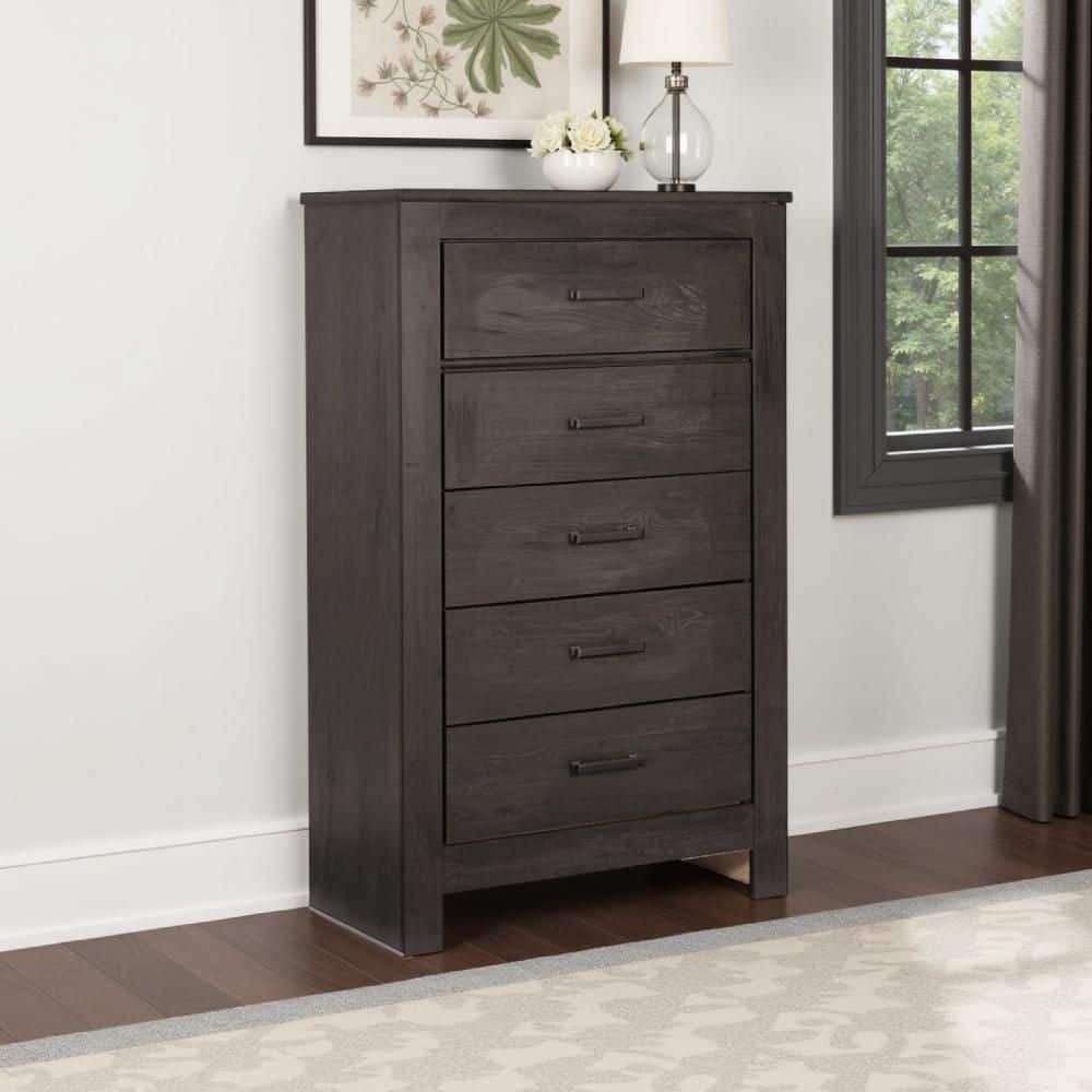 Benjara Brin Dark Charcoal Gray 5-Drawer 15.91 in. Tall