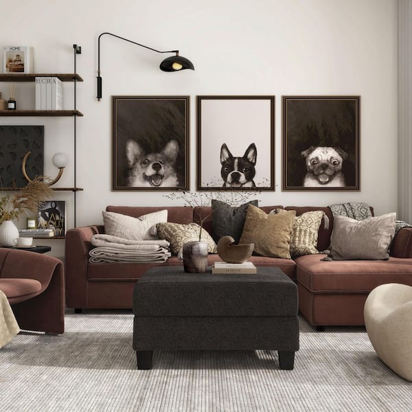 Furniture of America Colby Dark Gray Boucle Fabric Square Storage