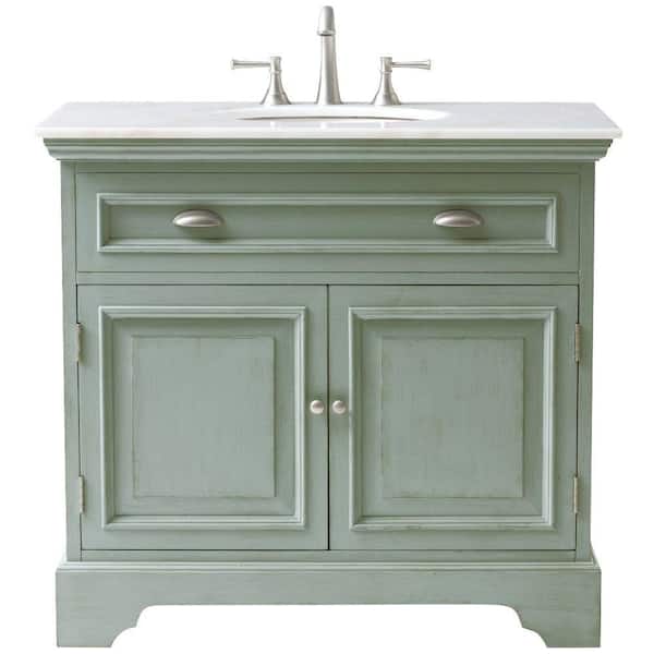 Home Decorators Collection Sadie 38 in. W Bath Vanity in Antique Light Cyan with Natural Marble Vanity Top in White