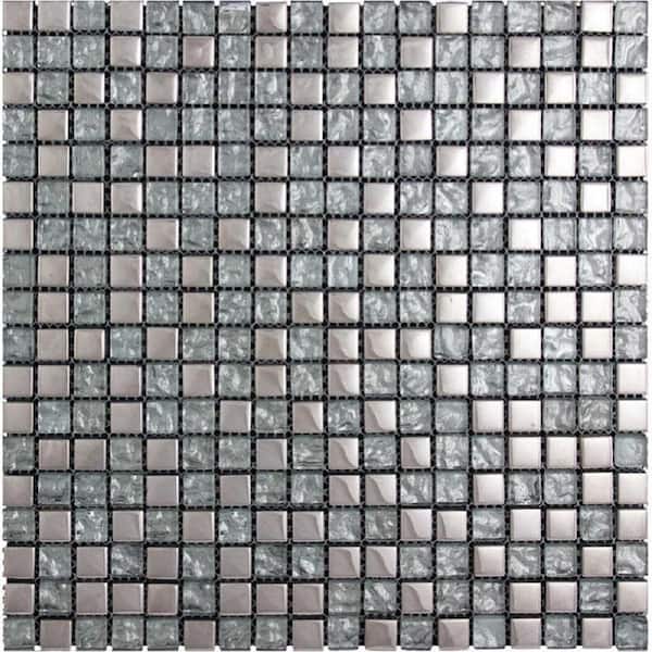 Apollo Tile Silver 4 in. x 5 in. Polished Glass Mosaic Tile Sample (0.13 sq. ft./Piece)