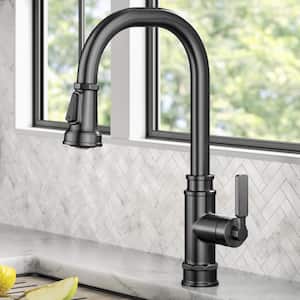 Allyn Transitional Industrial Pull-Down Single Handle Kitchen Faucet in Spot-Free Black Stainless Steel