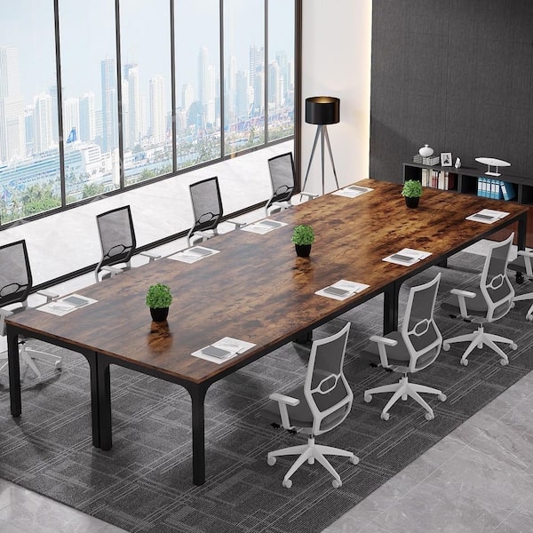 Moroni 78.7 in. Rustic Brown & Black Wood Computer Desk, Rectangular Conference Table Seminar Table for 6-8 People, 4PCS