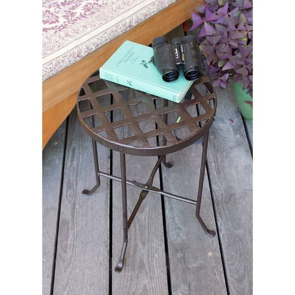 Medium Iron Round Table Flowers Plant Stand (16 in. Tall) Roman Bronze Powder Coat Finish