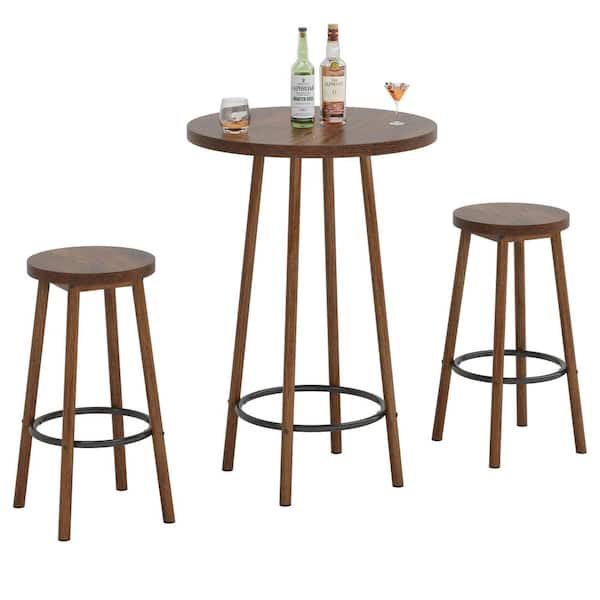 Kearsten 37.4 in. H Brown Round Bar Table Set Seats 2 Includes 1 Bar Table and 2 Chairs