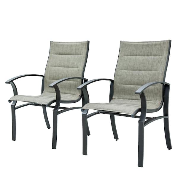 Unbranded Grey Metal Outdoor Dining Chair Set of 2,Armchair with Textilene Mesh Fabric for Outside Porch,Balcony,Garden,Backyard