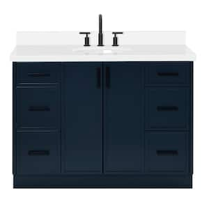 Kelly 49 in. W x 22 in. D x 36 in. H Single Sink Bath Vanity in Midnight Blue with Pure White Quartz Top