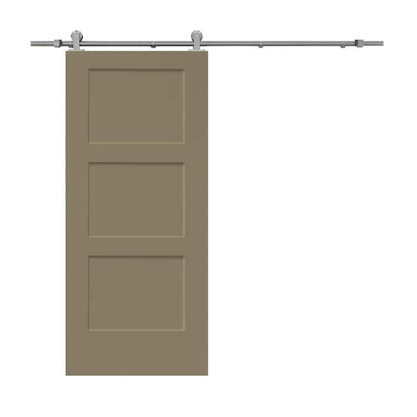 CALHOME 36 in. x 80 in. 3-Panel Olive Green Stained Composite MDF Equal Style Interior Sliding Barn Door with Hardware Kit