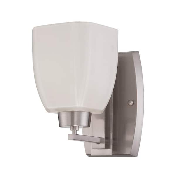 Bridwell 8 in. 1 Light Brushed Nickel Finish Wall Sconce with White Frost Glass