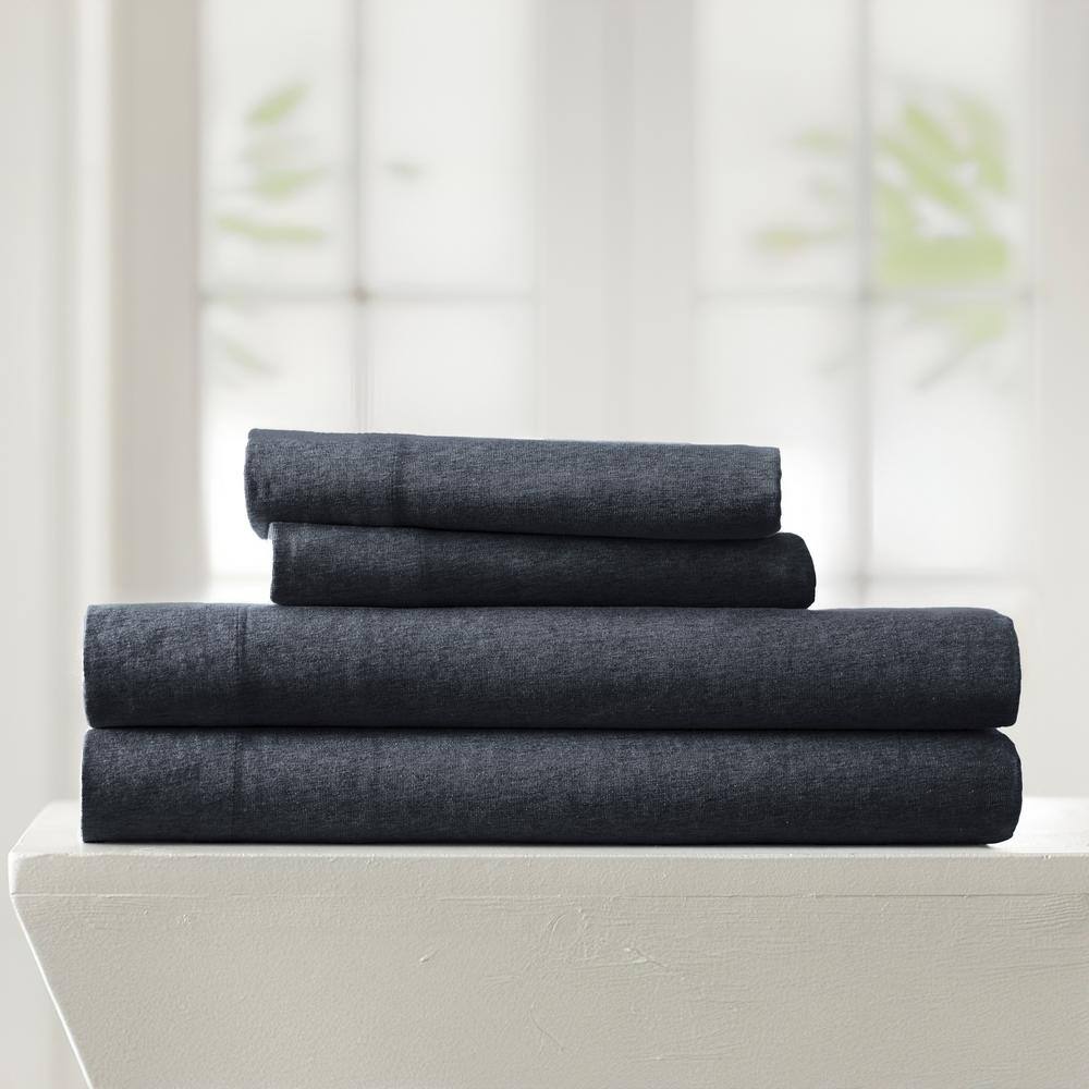 Navy Full Cotton Jersey Knit 4-Piece Bedding Set