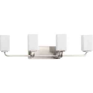 Cowan 33.5 in. 4-Light Brushed Nickel Vanity Light with Etched Glass Shades Modern for Bath and Vanity