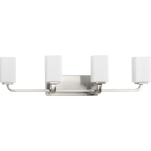 Progress Lighting Cowan 33.5 in. 4-Light Brushed Nickel Vanity Light with Etched Glass Shades Modern for Bath and Vanity