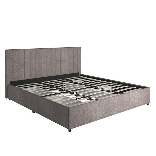 Homesullivan Grey Linen Upholstered, Upholstered Bed Frame With Storage King