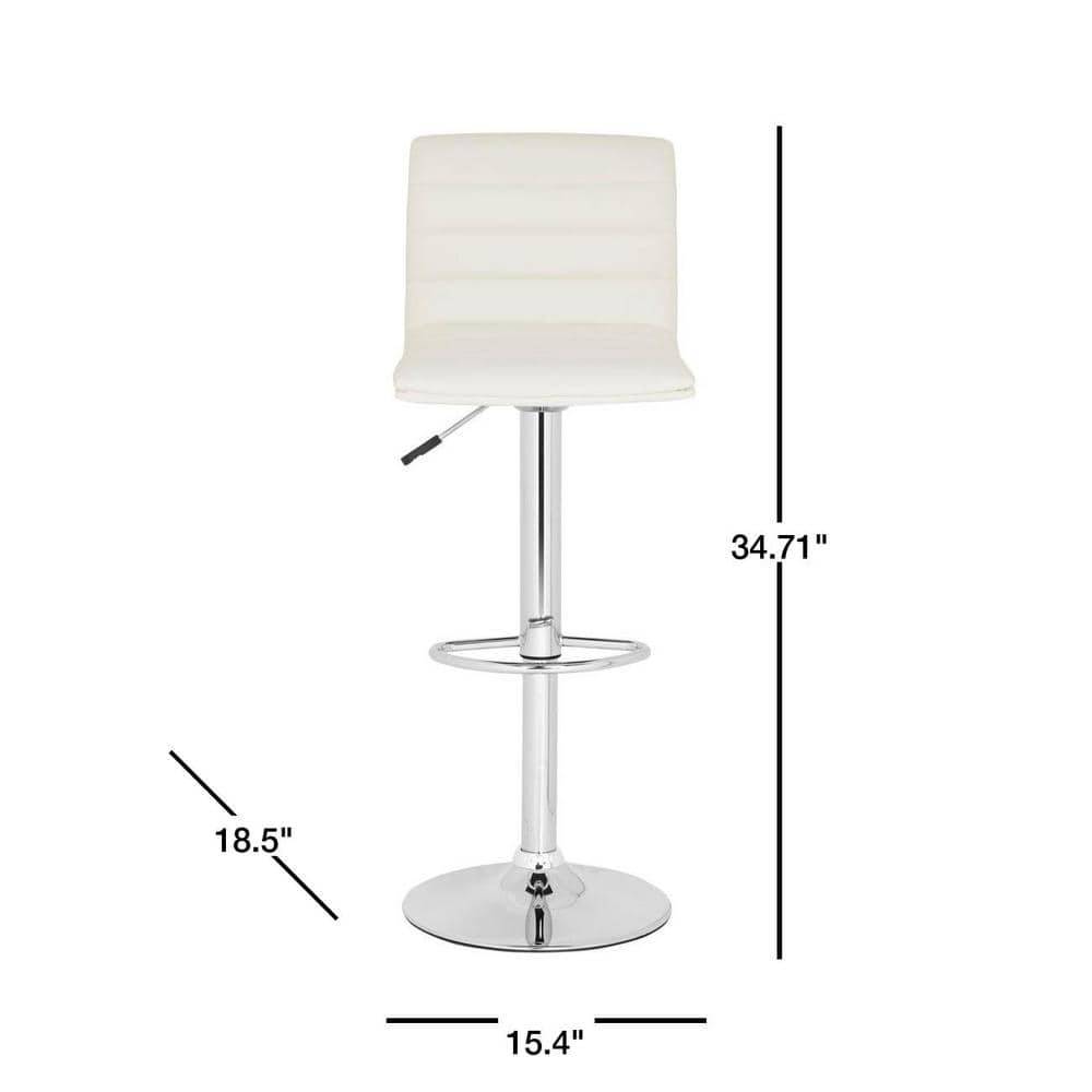 Transitional Swivel Adjustable Bar Stool in Chrome & White Leather