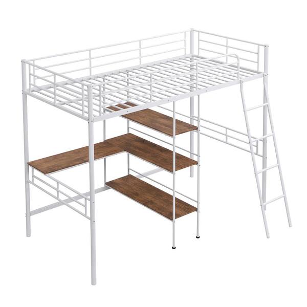 Harper & Bright Designs White Twin Size Metal Loft Bed with Built-in ...