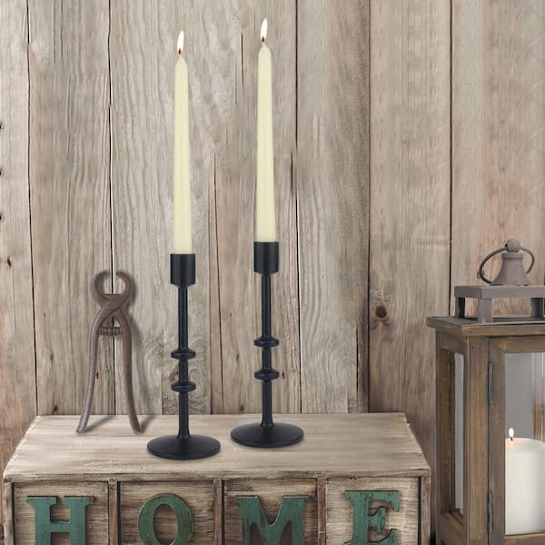 Stonebriar Collection Black Cast Iron 9 in. Candlestick Holder (Set of 2)  SB-6282C2 - The Home Depot