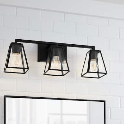 Mackenzie Place 24 in. 3-Light Matte Black Bathroom Vanity Light with Clear Glass Shades
