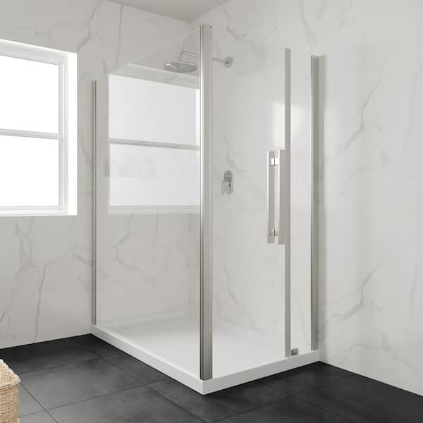 60-in L x 34-in W Alcove or Corner Shower Pan Base Rectangle with Hidden Side Drain, White Acrylic, Reversible Design
