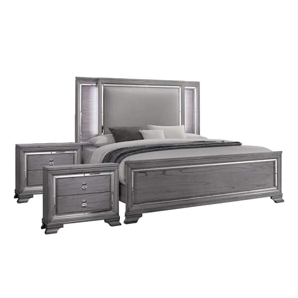 Furniture of America Tannon 3-Piece Light Gray King Wood Bedroom Set